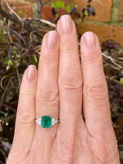 Art Deco Emerald and Diamond Platinum Ring 0.15ct + 2.35ct