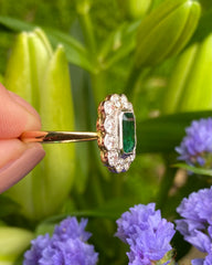 Victorian Emerald and Diamond 18ct Yellow Gold Ring 1.0ct + 1.20ct