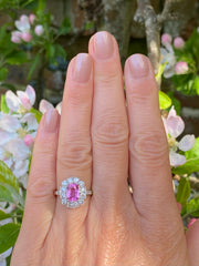 Vintage Pink Sapphire and Diamond Cluster Platinum Ring 0.75ct + 1.52ct