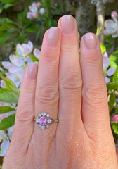 Edwardian Style Pink Sapphire and Diamond Platinum Cluster Ring 0.30ct + 0.80ct