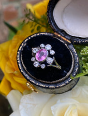 Edwardian Style Pink Sapphire and Diamond Platinum Cluster Ring 0.30ct + 0.80ct