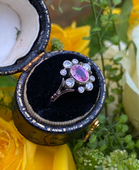 Edwardian Style Pink Sapphire and Diamond Platinum Cluster Ring 0.30ct + 0.80ct