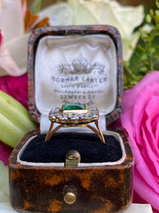 Victorian Style Emerald and Diamond Cluster Ring 18ct Yellow Gold 1.75ct + 3.20ct