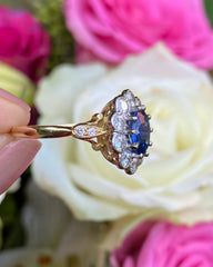 Victorian Sapphire and Diamond Cluster Ring 18ct Yellow Gold 1.05ct + 1.80ct