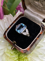 Victorian Aquamarine and Diamond Platinum Ring 0.15ct + 3.0ct