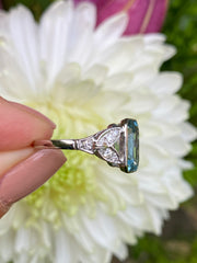 Victorian Aquamarine and Diamond Platinum Ring 0.15ct + 3.0ct