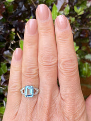 Victorian Aquamarine and Diamond Platinum Ring 0.15ct + 3.0ct