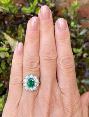 Victorian Emerald and Diamond Platinum Cluster Ring 1.30ct + 2.0ct