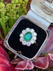 Victorian Emerald and Diamond Platinum Cluster Ring 1.30ct + 2.0ct