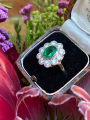 Victorian Emerald and Diamond Platinum Cluster Ring 1.30ct + 2.0ct