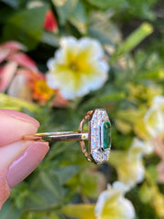 Art Deco Emerald and Diamond Cluster Ring 18ct Yellow Gold 0.80ct + 1.10ct