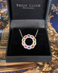 Contemporary Multi-Coloured Sapphire and Diamond 18ct White Gold Pendant 0.35ct + 2.27ct