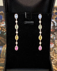 Contemporary Multi-Coloured Sapphire and Diamond Drop Stud Earrings 18ct White Gold 0.13ct + 2.40ct