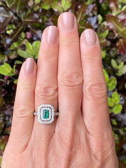 Art Deco Emerald and Diamond Platinum Ring 0.60ct + 0.60ct