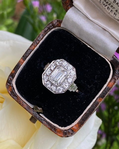 Art Deco Style Diamond Cluster Ring Platinum 1.61ct