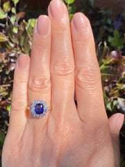 Victorian Sapphire and Diamond Cluster Ring 18ct Yellow Gold 1.0ct + 1.95ct