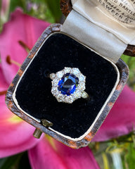 Victorian Sapphire and Diamond Cluster Ring 18ct Yellow Gold 1.0ct + 1.95ct