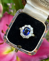 Victorian Sapphire and Diamond Cluster Ring 18ct Yellow Gold 1.0ct + 1.95ct