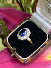 Victorian Sapphire and Diamond Cluster Ring 18ct Yellow Gold 1.0ct + 1.95ct