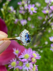 Victorian Sapphire and Diamond Cluster Ring 18ct Yellow Gold 1.0ct + 1.95ct