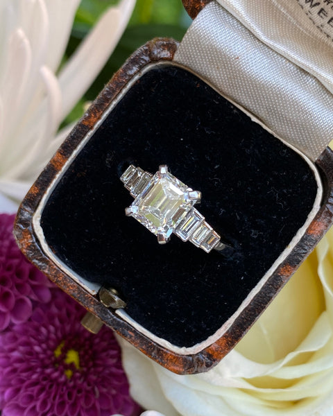 Art Deco Diamond Solitaire Ring Platinum 2.34ct