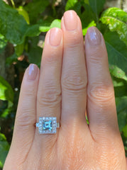 Art Deco Aquamarine & Diamond Platinum Ring 0.40ct + 1.0ct