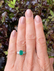 Art Deco Emerald and Diamond Ring Platinum 0.35ct + 1.35ct