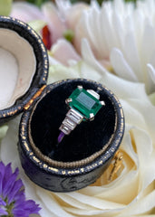 Art Deco Emerald and Diamond Ring Platinum 0.35ct + 1.35ct