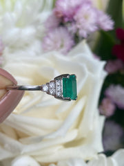 Art Deco Emerald and Diamond Platinum Ring 0.25ct + 2.15ct