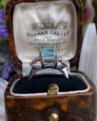 Art Deco Aquamarine and Diamond Ring Platinum 0.30ct + 4.75ct