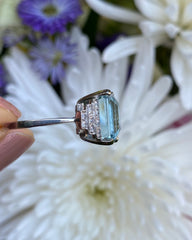 Art Deco Aquamarine and Diamond Ring Platinum 0.30ct + 4.75ct