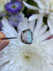 Art Deco Aquamarine and Diamond Ring Platinum 0.30ct + 4.75ct