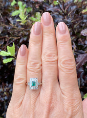 Art Deco Emerald and Diamond Platinum Ring 0.80ct + 0.50ct