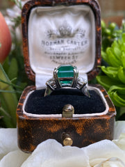 Emerald and Diamond Three Stone Platinum Ring 0.90ct + 5.15ct