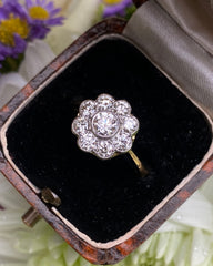 Victorian Style Diamond Daisy Cluster Ring 1.10ct 18ct Yellow Gold