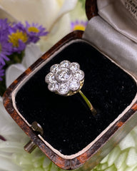 Victorian Style Diamond Daisy Cluster Ring 1.10ct 18ct Yellow Gold