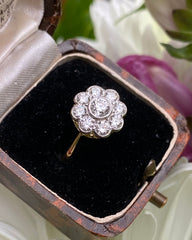 Victorian Style Diamond Daisy Cluster Ring 1.10ct 18ct Yellow Gold