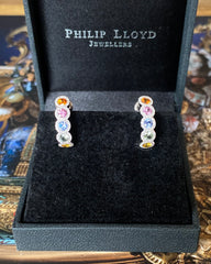 Contemporary Multi-Coloured Sapphire and Diamond Hoop Earrings 18ct White Gold 0.23ct + 1.46ct