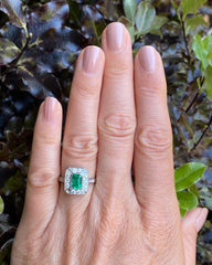 Art Deco Emerald and Diamond Platinum Ring 0.60ct + 0.90ct