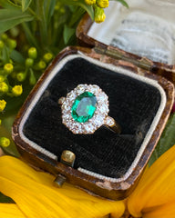 Victorian Emerald and Diamond Cluster Ring 18ct Yellow Gold 1.0ct + 1.50ct