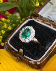 Victorian Emerald and Diamond Cluster Ring 18ct Yellow Gold 1.0ct + 1.50ct