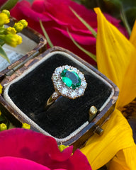 Victorian Emerald and Diamond Cluster Ring 18ct Yellow Gold 1.0ct + 1.50ct