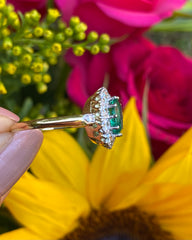 Victorian Emerald and Diamond Cluster Ring 18ct Yellow Gold 1.0ct + 1.50ct