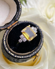 Art Deco Yellow Sapphire and Diamond Platinum Ring 0.20ct + 2.40ct