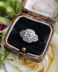 Art Deco Diamond Solitaire Platinum Cluster Ring 1.46ct