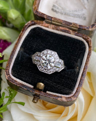 Art Deco Diamond Solitaire Platinum Cluster Ring 1.53ct