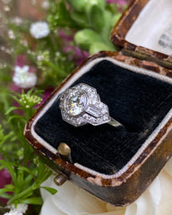 Art Deco Diamond Solitaire Platinum Cluster Ring 1.46ct