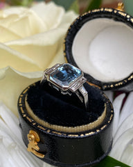 Art Deco Aquamarine and Diamond Platinum Ring 0.35ct + 2.70ct