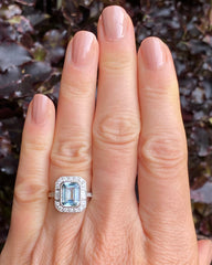 Art Deco Aquamarine and Diamond Platinum Ring 0.40ct + 2.30ct