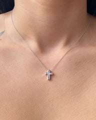 18ct White Gold Diamond Cross Rubover Set Pendant 0.35ct